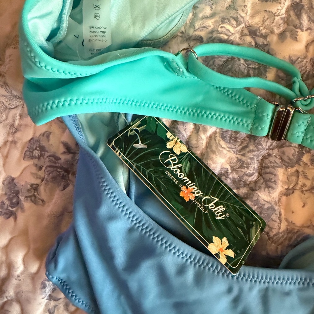 Chic Blue and Teal One-Piece Swimsuit - Picture 7 of 11
